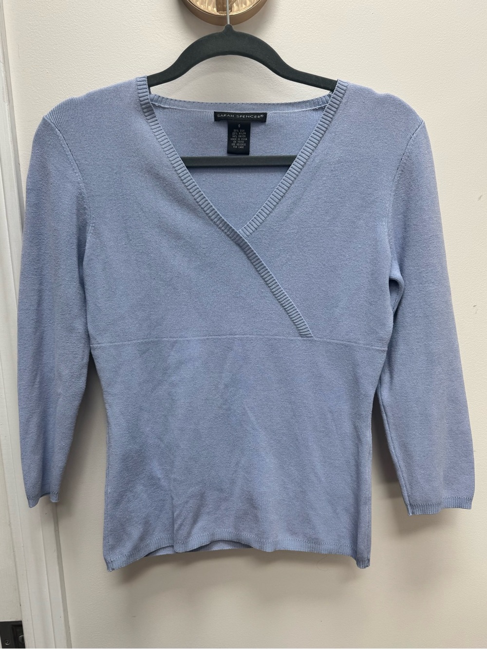 Sarah Spencer Light Blue Silk Blend V-Neck Wrap Knit Sweater